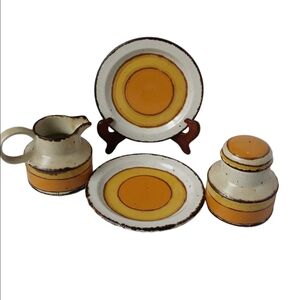 Midwinter Stonehenge Vintage Ceramic Dish " Sun" Pattern Set with Yellow Accents